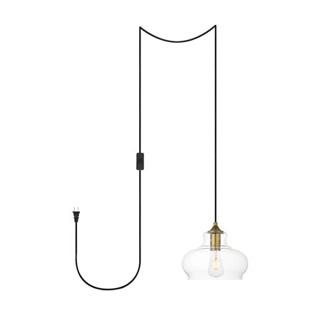 Living District Destry 1 Light Brass Plug-In Pendant With Clear Glass LDPG2246BR